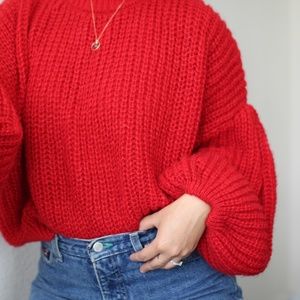 Red Lantern Sleeve Knit sweater